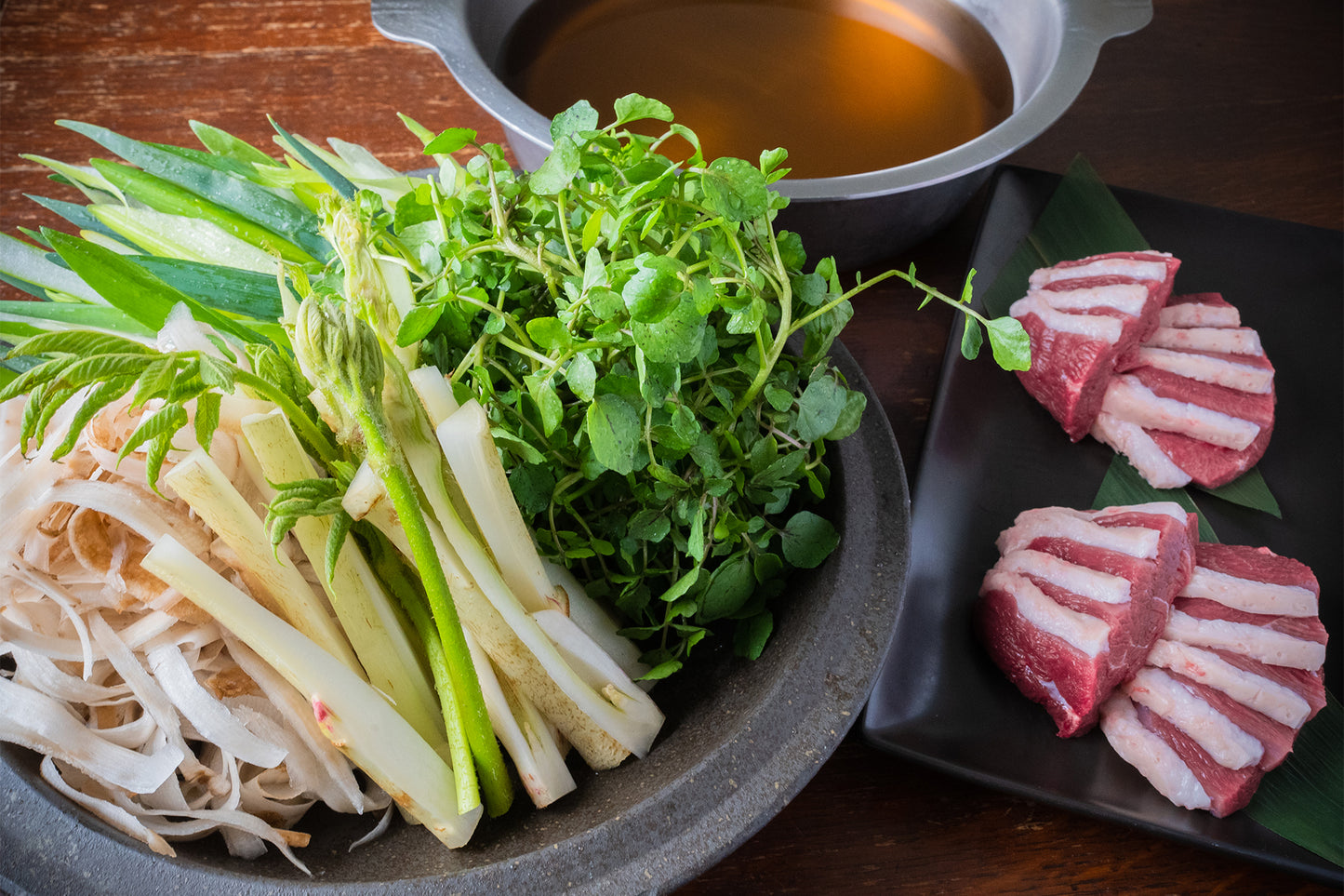 クレソンと山うどの鴨鍋 取り寄せ