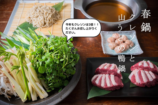 春の鴨鍋「クレソンと山うどの鴨鍋」